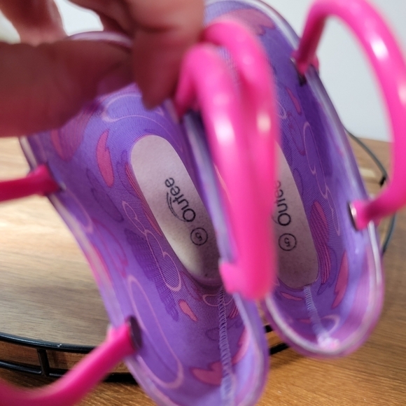 Outee Pink and Purple Heart Print Pull On Light Up Rain Boots Size 5 - Picture 12 of 14